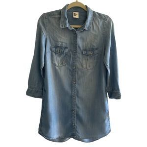 H&M Chambray Denim Blue Button Up Tunic Top Shirt Dress Women’s Size 8 Medium